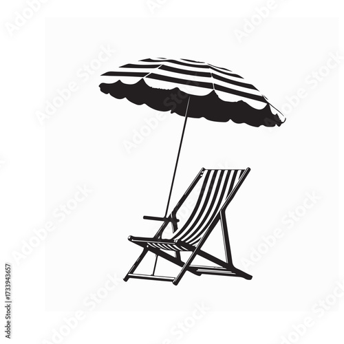 Classic Striped Deck Chair Vector Icon for Summer Vacation Theme