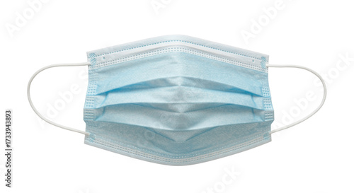 Light blue surgical face mask isolated on white, personal protective equipment for healthcare and medical use PNG