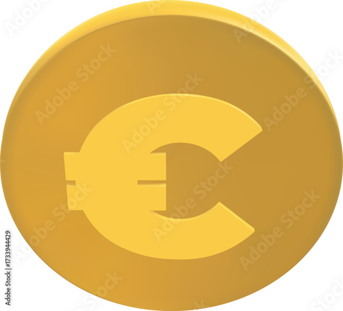 Golden round coin with euro sign, falling money, isolated icon.