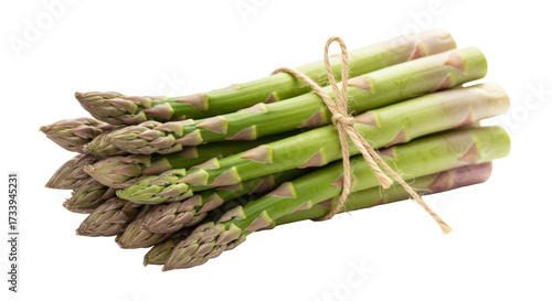 Fresh green asparagus bundle isolated PNG, tied with twine for healthy eating and vegetarian recipes