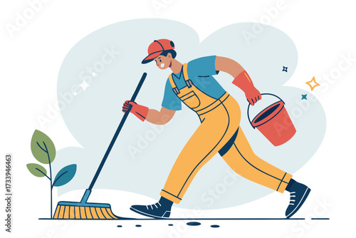 Stunning Janitor With Broom And Dustpan Bold Creative Visual