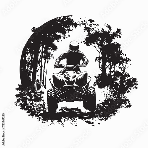Offroad Atv Rider Silhouette Exploring Forest Vector on white background