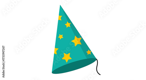 Festive teal party hat adorned with radiant yellow stars for celebratory occasions