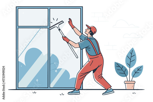 Featuring Man Cleaning Windows With Squeegee Bold Elegant Professional Photo