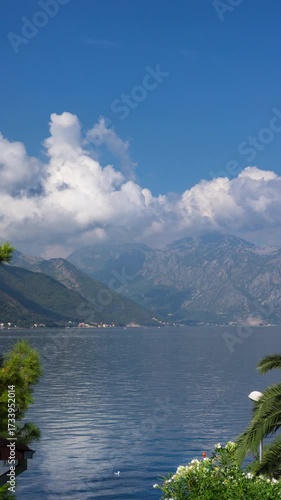 White clouds over the Kotor Bay, Montenegro time lapse