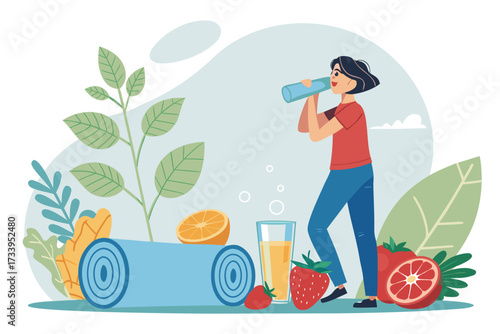Stunning Person Drinking Water Bold Wellness Scene High-Quality Stock Image