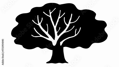 Bold black and white tree silhouette, symbolizing growth, nature, and life's interconnected branches