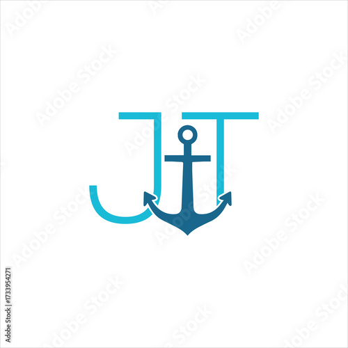 Nautical monogram logo with anchor integrated into jt letter design