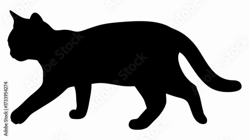 Sleek black cat silhouette gracefully walking with elegant poise, perfect for modern designs