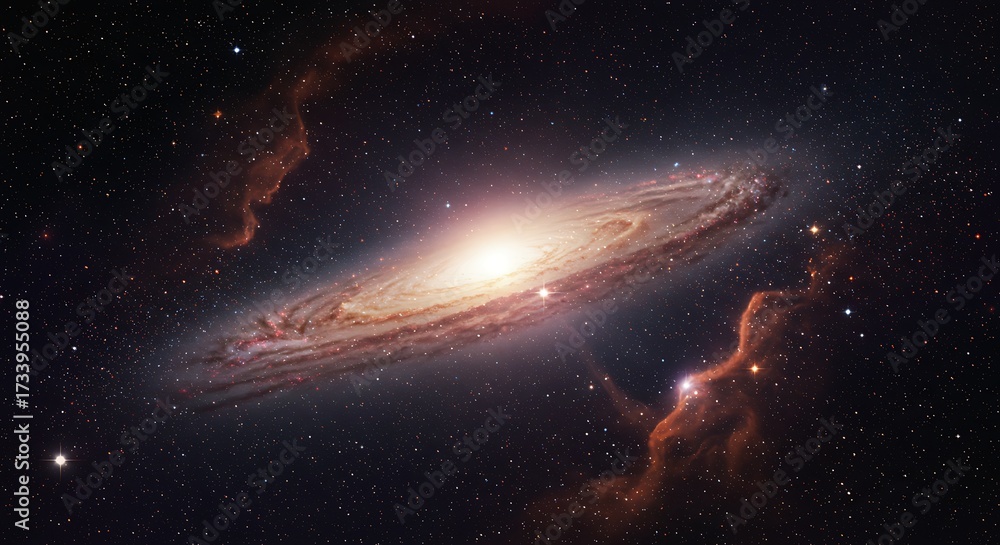 Obraz premium Vibrant spiral galaxy against deep space background with stars and nebulas