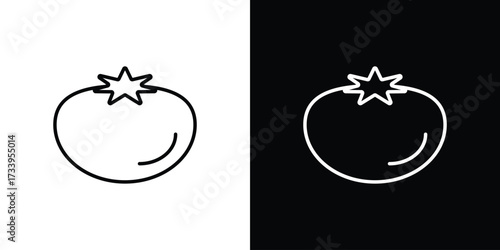 Tomato icon outline pictogram isolated on white. Vector Icon shape.
