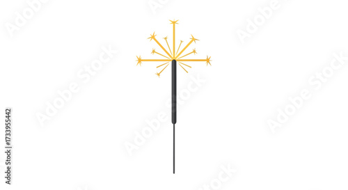 Golden sparkler emitting vibrant bursts on pure white background for festive events