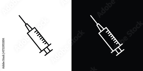 Syringe icon outline pictogram isolated on white. Vector Icon shape.
