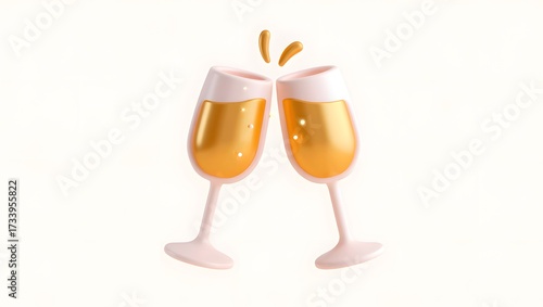 Two champagne glasses toasting isolated on white background