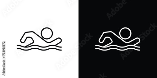 Swimmer icon outline pictogram isolated on white. Vector Icon shape.