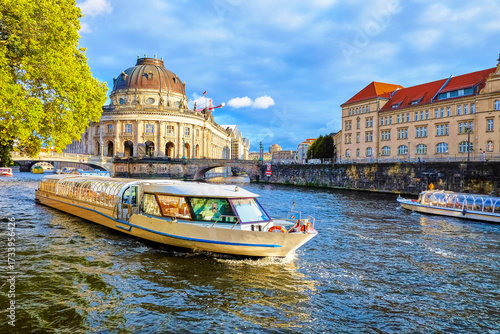 The sightseeing boats on Spree river in Berlin, Germany