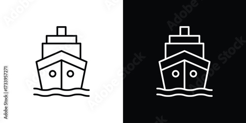Ship icon outline pictogram isolated on white. Vector Icon shape.