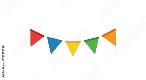 Festive colorful triangular flags hanging for celebratory occasions or party decorations garland
