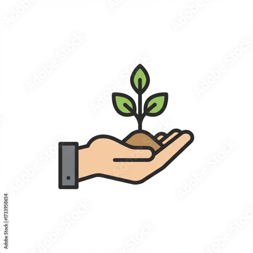 Hand Holding Young Plant Vector Icon – Growth, Sustainability, and Nature Care Illustration
