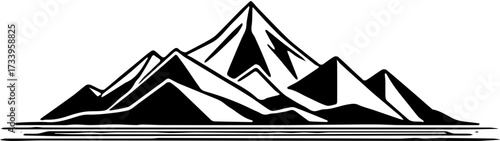 Minimalist geometric mountain range icon, clean lines, black and white, flat design, modern, abstract nature symbol