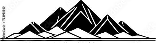 Minimalist geometric mountain range icon, clean lines, black and white, flat design, modern, abstract nature symbol