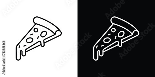 Pizza slice icon outline pictogram isolated on white. Vector Icon shape.