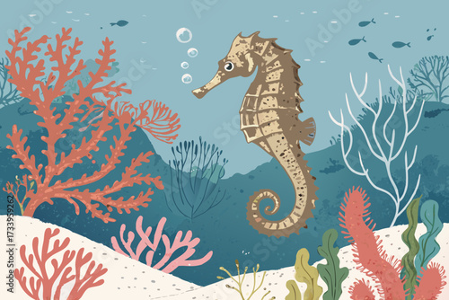 Elegant Seahorse Swimming Near Corals Bold Underw Creative Visual