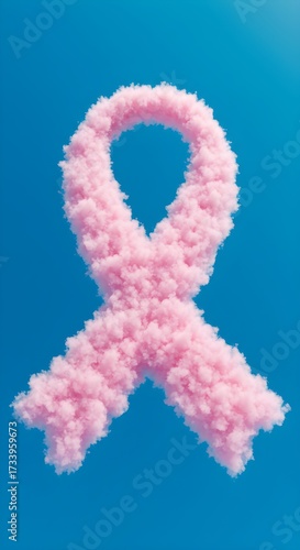 Pink Ribbon Cloud Against Blue Sky - Breast Cancer Awareness Symbol