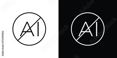 No ai sign icon outline pictogram isolated on white. Vector Icon shape.