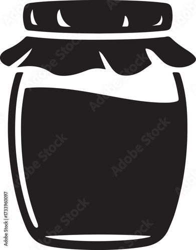 Black and white icon of a jar with lid and wavy liquid
