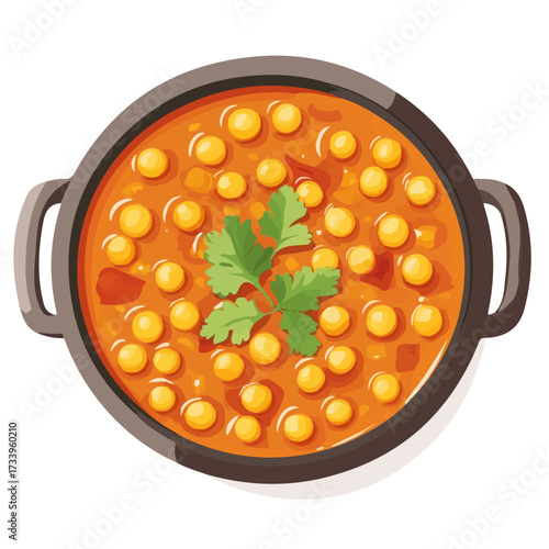 2D flat vector illustration of a Chana Masala in icon style, isolated on white background