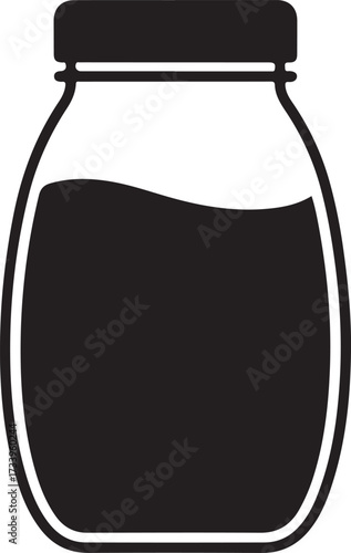 Black and white illustration of a jar with a smooth liquid surface