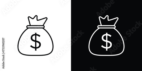 Money bag icon outline pictogram isolated on white. Vector Icon shape.