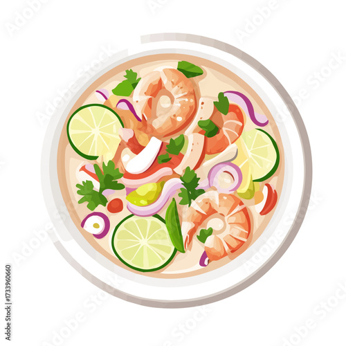 Minimal flat vector of a Ceviche, 2D icon-style illustration on white background