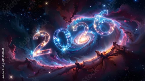 2026 New Year Cosmic Celebration: Sparkling Numbers in Nebula Space