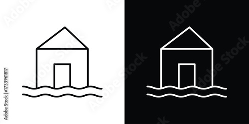 House flood icon outline pictogram isolated on white. Vector Icon shape.