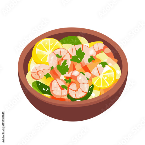 Minimal flat vector of a Ceviche, 2D icon-style illustration on white background