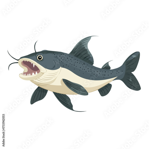 Minimal flat vector of a Catfish With Barbels, 2D icon-style illustration on white background