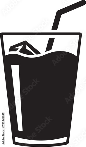 Black silhouette of a drink in a glass with ice and straw