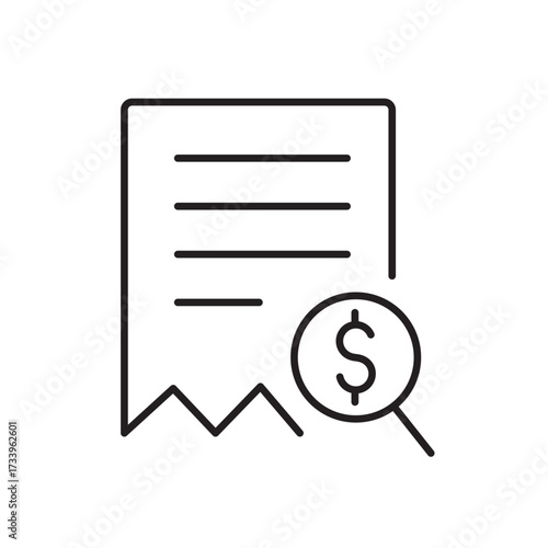 A vector icon of a scanned receipt with text and scanner lines, created in line style with editable stroke