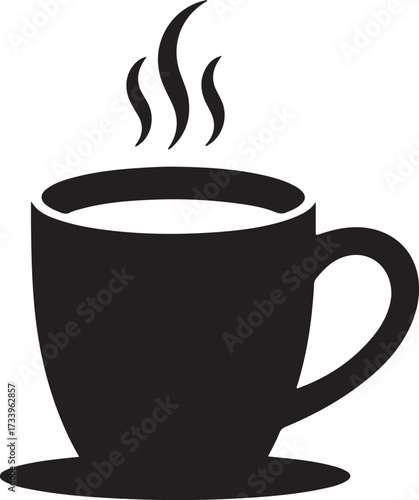 Black silhouette of a steaming coffee cup on a saucer