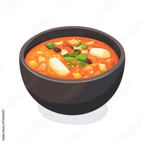 Flat 2D Kimchi Stew illustration, vector graphic in icon style, on white background