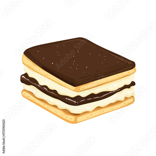 Minimal flat vector of a Churro Ice Cream Sandwich, 2D icon-style illustration on white background