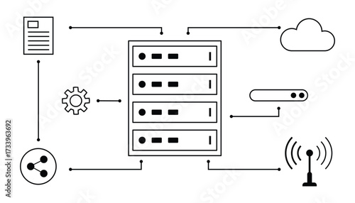 Database Icon Vector – Data Storage, Server, Backup, SQL, Information Management, Cloud Storage, and Technology Symbol in Solid Black Outline