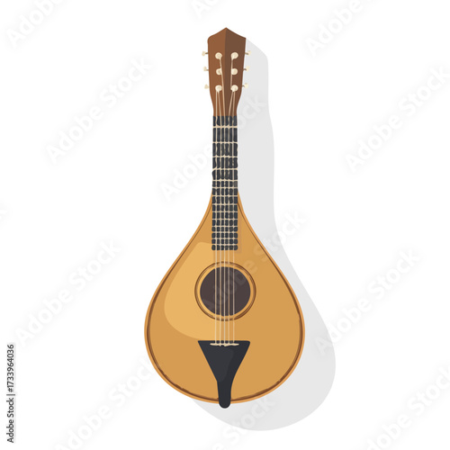 Flat 2D Bouzouki illustration, vector graphic in icon style, on white background