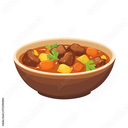 Flat 2D Beef Stew illustration, vector graphic in icon style, on white background