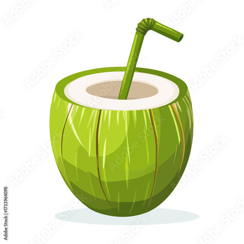 Flat 2D Chilled Coconut Water illustration, vector graphic in icon style, on white background