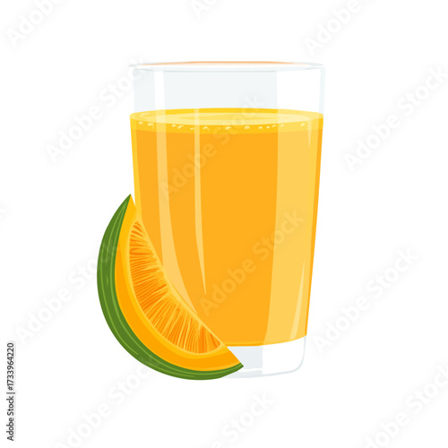 Flat 2D Cantaloupe Juice illustration, vector graphic in icon style, on white background
