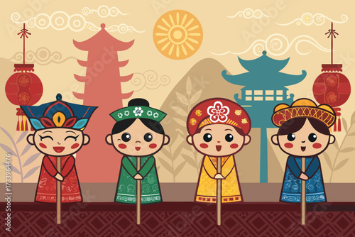 Stunning Puppets Arranged Row Bold Cultu High-Quality Stock Image