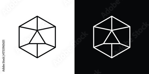Dice d20 icon outline pictogram isolated on white. Vector Icon shape.